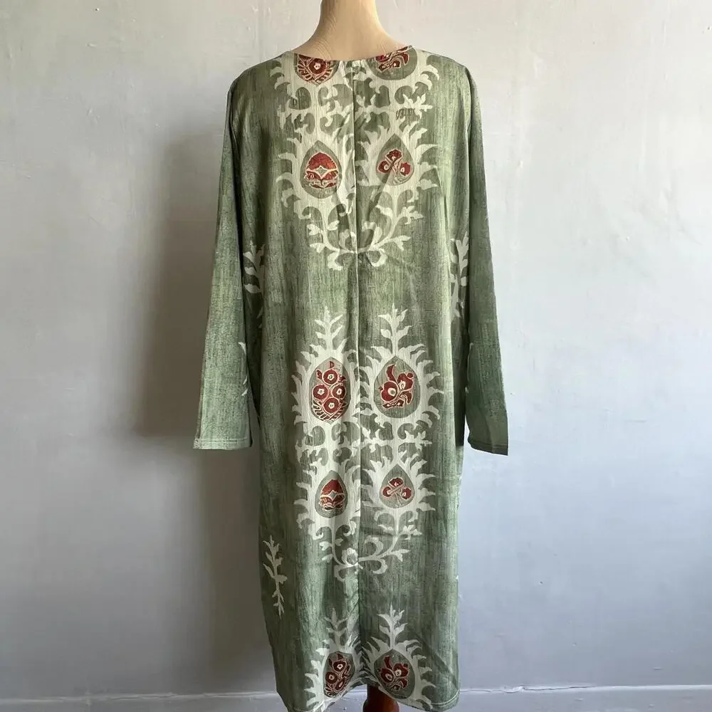 Unbranded Women's Size  XL 2XL XXL Pale Green Bohemian Maxi Dress Long Sleeve - Picture 5 of 9